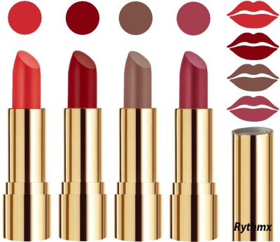 RYTHMX Professional Timeless 4 Colors Collection Velvet Touch Matte Lipstick Long Stay on Lips Code no-372(Reddish Maroon, Brown, Orange, Dark Pink, 16 g)