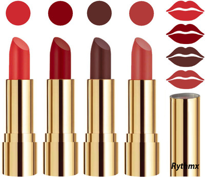 

Rythmx Professional Timeless 4 Colors Collection Velvet Touch Matte Lipstick Long Stay on Lips(Orange, Reddish Maroon, Chocolate Brown, Dark Peach, 16 g)