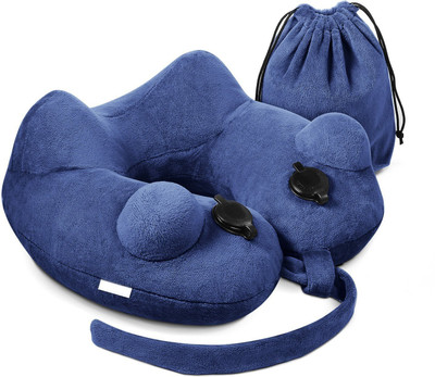 

Powerpak Inflatable U-Shaped Velvet Neck Travel Pillow with Dual Push-Button, Washable Cover, Head and Neck Support Neck Pillow(Deep Blue)