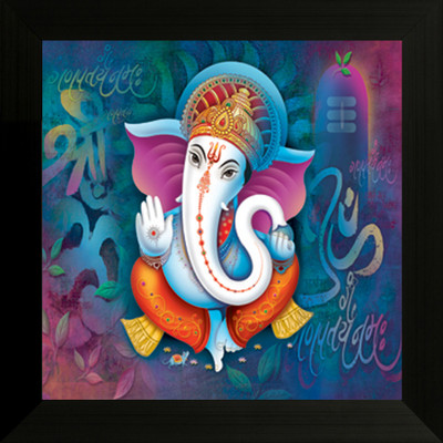 Saf Ganesh Framed Uv Digital Reprint Painting 12 Inch X 12 Inch