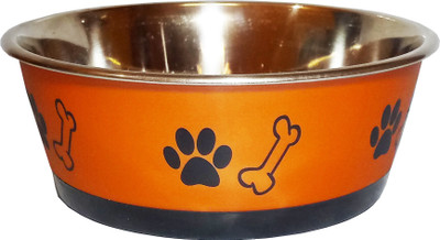 

Petshop7 Stylish - Regular Anti Skid Dog Food Bowl/Dog Bowl/250 ML (Xtra Small - Suitable for Puppies) Round Stainless Steel, Polyresin Pet Bowl(250 ml Orange)