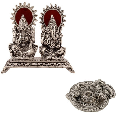 eCraftIndia Set of Laxmi & Ganesha Statue and Om Incense Stick Holder Decorative Showpiece  -  12.5 cm(Polyresin, Multicolor)