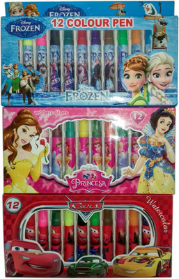 

kidoz kingdom PRINCESS FROZEN CARS SKETCH PEN 12 COLORS FINE NIB Nib Sketch Pen(Multicolor)