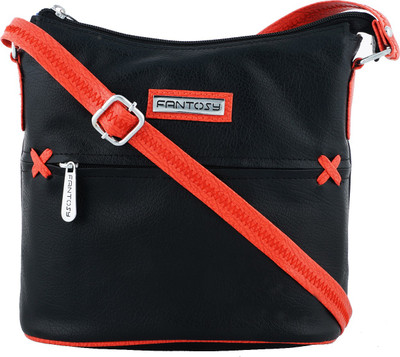 

Fantosy Women Black PU Sling Bag