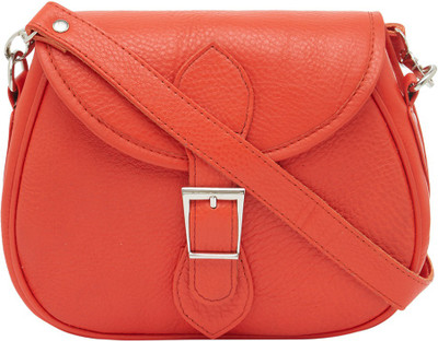 

Leather World Girls Casual Red Genuine Leather Sling Bag