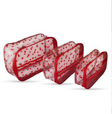 

LadyBugBag Set of 3 Red Valentine Heart Designer Cosmetic Pouch(Red)