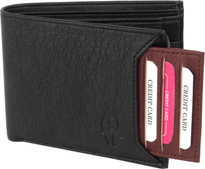 

SAMTROH Men Black Artificial Leather Wallet(5 Card Slots), Black with brown detachable card holder