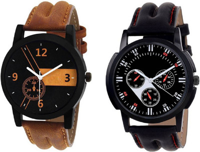 Montres New Stylish Designer Dial Leather Strap Combo Pack Of 2 MW042 Boys Watch - For Boys