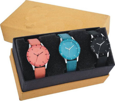 

Miss Perfect Multi~Colour Leather Strap PartyWear+Casual+Formal Combo Of 3 Watch - For Girls Watch - For Women