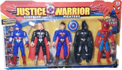 

ClueSteps Justice Warrior Super Heroes 5 in 1 Action Figure Set with projection light - Captain America, Thor, Superman, Batman & Spiderman (Multi color)(Multicolor)