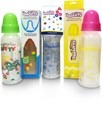

Smarty Twomax Combo Set of 3 Baby Feeding Bottle 250ml Print, Round Plain and Spoon Feeding Bottle - 250 ml(Multicolor)