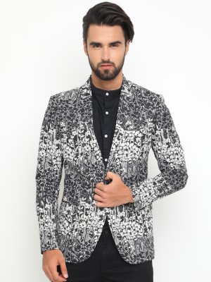 Showoff Printed Single Breasted Casual Men Blazer(Black)