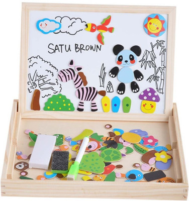 

Generic Wooden Drawing Double Sided Magnetic Puzzle Black White Board With Different Color Pen For Kids (Multicolor) Board Game