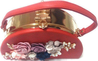 

White Flower Party Red, Gold Clutch, Gold;red