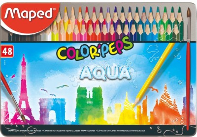 Maped Color'Peps Aqua - Water Color Pencils Metal Box 48 Colors Triangular Shaped Color Pencils  (Set of 1, Multicolor)
