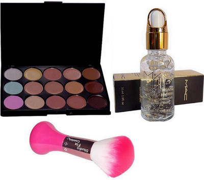 

Studio Fix Combo Makeup Brush & Mac Smoothing Perfecting Primer Radiance Concentrate With Pure Gold 30 ml ,15 Shade Concealer Palette(Set of 3)