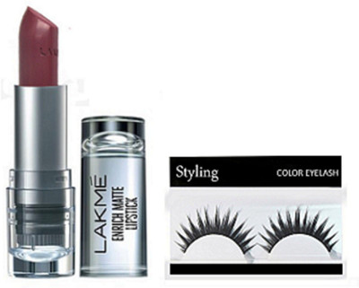 

styling Eyelashes, Lakme Brown Lipstick(Set of 2)