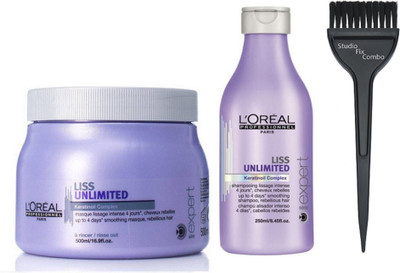 

Studio Fix Combo Hair Brush,L'oreal Liss Unlimited Keratinoil Complex Shampoo,Spa(Set of 3)