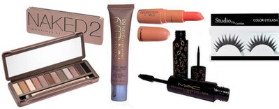 

Studio Fix Combo Eyelashes & Naked 9 Skin Beauty Bb Balm Broad Spectrum Foundation & Naked 2 Eyeshadow Pallete & 2 in 1 Eyeliner & Mascara & Giambattista Valli Fresh Selmon Lipstick(Set of 5)