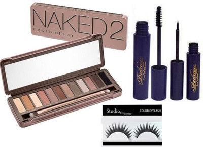 

Studio Fix Combo Eyelashes & Naked 2 Eyeshadow Pallete With 12 Shades & Padma Eyeliner & mascara(Set of 4)