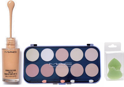 

Studio Fix Combo Sponge Blender Puff& MAC 10 Shades Concealer Palette& Fix Fluid Foundation Spf15(Set of 3)