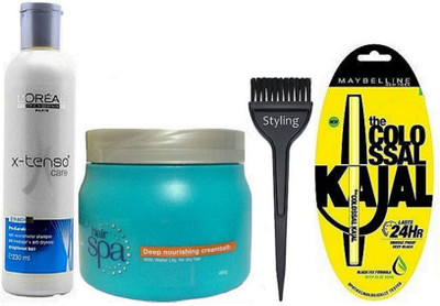 

styling Hair Brush, L'oreal X-tenso Care Hair Shampoo With Deep Nourishing Hair Spa & Colossal Kajal(Set of 4)