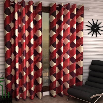 Phyto Home 152 cm (5 ft) Polyester Semi Transparent Window Curtain (Pack Of 2)(Geometric, Red)