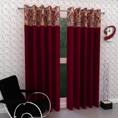 Panipat Textile Hub 274 cm (9 ft) Polyester Semi Transparent Long Door Curtain (Pack Of 2)(Floral, Maroon)