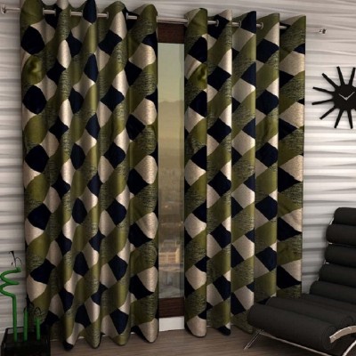 Phyto Home 152 cm (5 ft) Polyester Semi Transparent Window Curtain (Pack Of 2)(Geometric, Green)