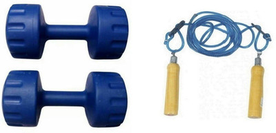 

FACTO POWER BLUE COLOR 3KG VINYL PLASTIC DUMBELL AND BLUE COLOR WOODEN HANDLE SKIPPING ROPE Gym & Fitness Kit