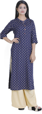 club fashion Women Printed Straight Kurta(Blue)