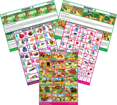 

Spectrum Set of 5 Mirror Coat Educational Charts : Set 12 (English Alphabets, Urdu Alphabets, Farm Animals, Stories 2 & Stories 3)(Multicolor)