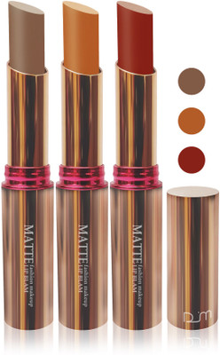 

Femina09 velvet matte lady blam Enriched with Vitamin E lipstick women fashion color cosmetics makeup combo set of 3 color(brown yellow brown black brown, 15 g)
