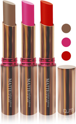 

Femina09 velvet matte lady blam Enriched with Vitamin E lipstick women fashion color cosmetics makeup combo set of 3 color(d pink black brown red, 15 g)