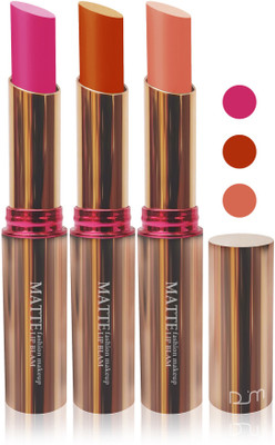 

Femina09 velvet matte lady blam Enriched with Vitamin E lipstick women fashion color cosmetics makeup combo set of 3 color(skin brown d pink orange, 15 g)