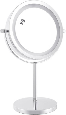 Foolzy LED Makeup Mirror/Vanity Mirror with 5x/1x Magnification Double Side Mirror 8 inches Cosmetic Table Top Mirror Magnifying Mirror(Oval)