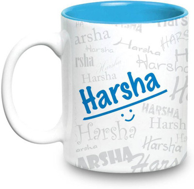 

LOF Harsha Name Gift Ceramic Inside Blue Gifts For Birthday Ceramic Mug(325 ml)