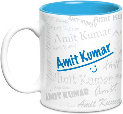 

LOF Amit Kumar Name Gift Ceramic Inside Blue Gifts For Birthday Ceramic Mug(325 ml)