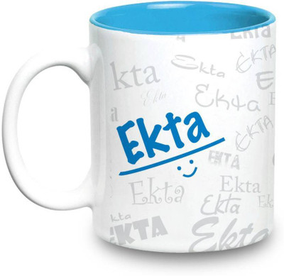 

LOF Ekta Name Gift Ceramic Inside Blue Gifts For Birthday Ceramic Mug(325 ml)