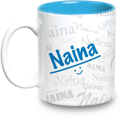 

LOF Naina Name Gift Ceramic Inside Blue Gifts For Birthday Ceramic Mug(325 ml)