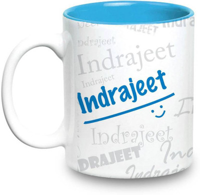 

LOF Indrajeet Name Gift Ceramic Inside Blue Gifts For Birthday Ceramic Mug(325 ml)