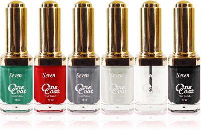 

seven one coat velvet matte nail polish exclusive color range set of 6 white clear black grrey green red