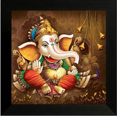 Saf Ganesh Framed Uv Digital Reprint 12 Inch X 12 Inch Painting
