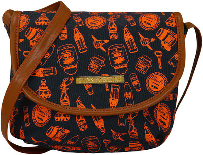 

FUNK FOR HIRE Women Casual Blue, Brown Canvas, Leatherette Sling Bag