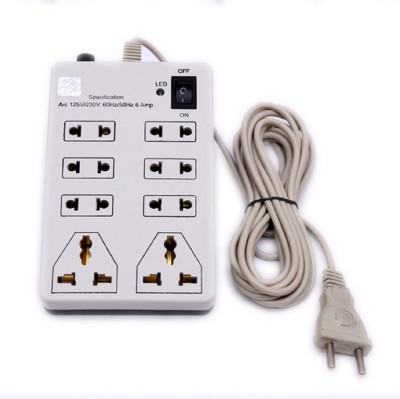 KIDLAND Amazing Multi-Colour Heavy Duty 8 in 1 Mini Power Strip | Extension cord | Extension Board with ON / OFF switch and indicator 3-4m lengthy wire, 6 Two Pin Socket + 2 Three Pin Socket 8 Socket Extension Boards(White)