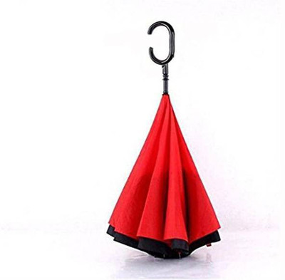 

Trendmakerz Double Layer Wind Proof C-Shaped Reverse Umbrella(Red)