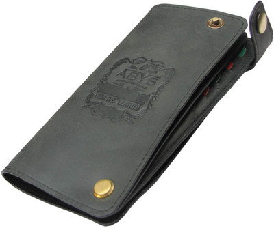 

ABYS Men Black Genuine Leather Wallet(20 Card Slots), Grey