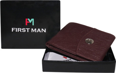 

First Man Men Brown Genuine Leather Wallet(3 Card Slots), Dark brown
