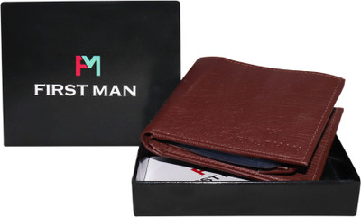 

First Man Men Brown Genuine Leather Wallet(3 Card Slots), Dark brown
