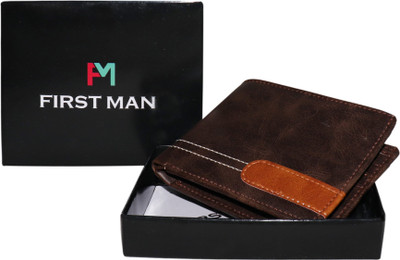 

First Man Men Brown Genuine Leather Wallet(3 Card Slots), Dark brown